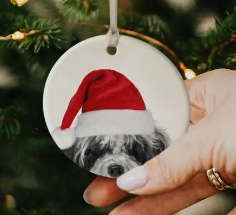 ORNAMENT: Santa Hat B/W Havanese Ceramic Ornament