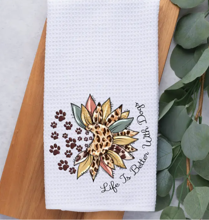 Kitchen Waffle Weave Towel, Life is Better With Dogs