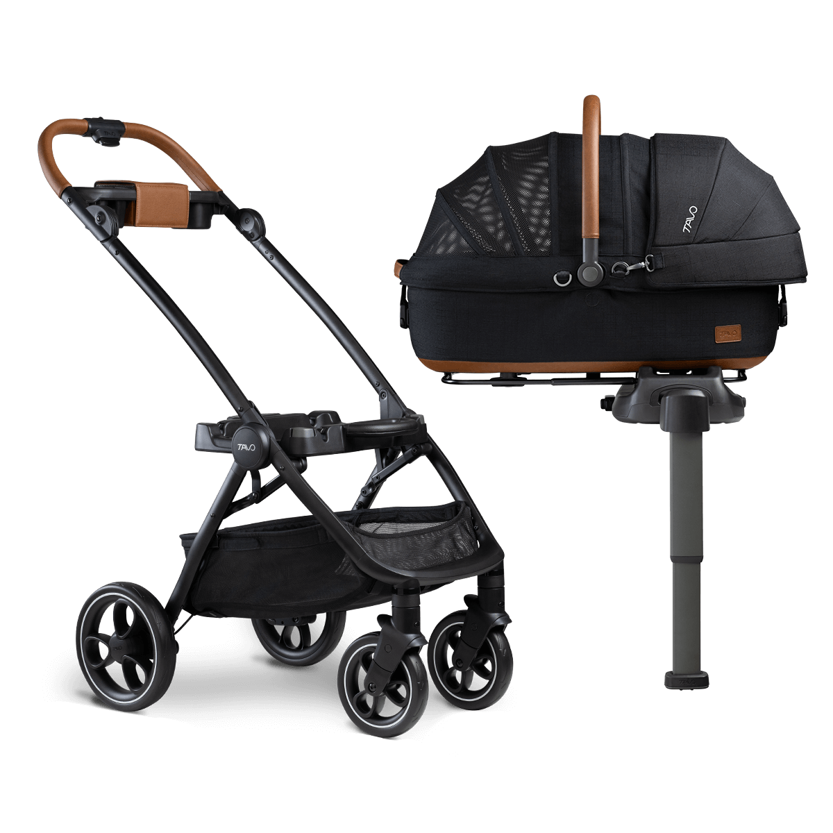 Maeve Pet Car Set w/Base & stroller Bundle - Medium Rigid - Cognac/Onyx