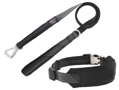 Pet Life 'Geo-prene' 2-in-1 Shock Absorbing Neoprene Padded Reflective Dog Leash and Collar, Large Black