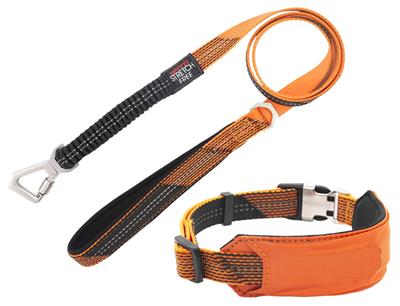 Pet Life 'Geo-prene' 2-in-1 Shock Absorbing Neoprene Padded Reflective Dog Leash and Collar, Large Orange