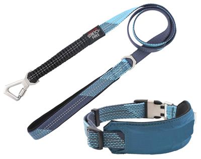 Pet Life 'Geo-prene' 2-in-1 Shock Absorbing Neoprene Padded Reflective Dog Leash and Collar, Medium Blue
