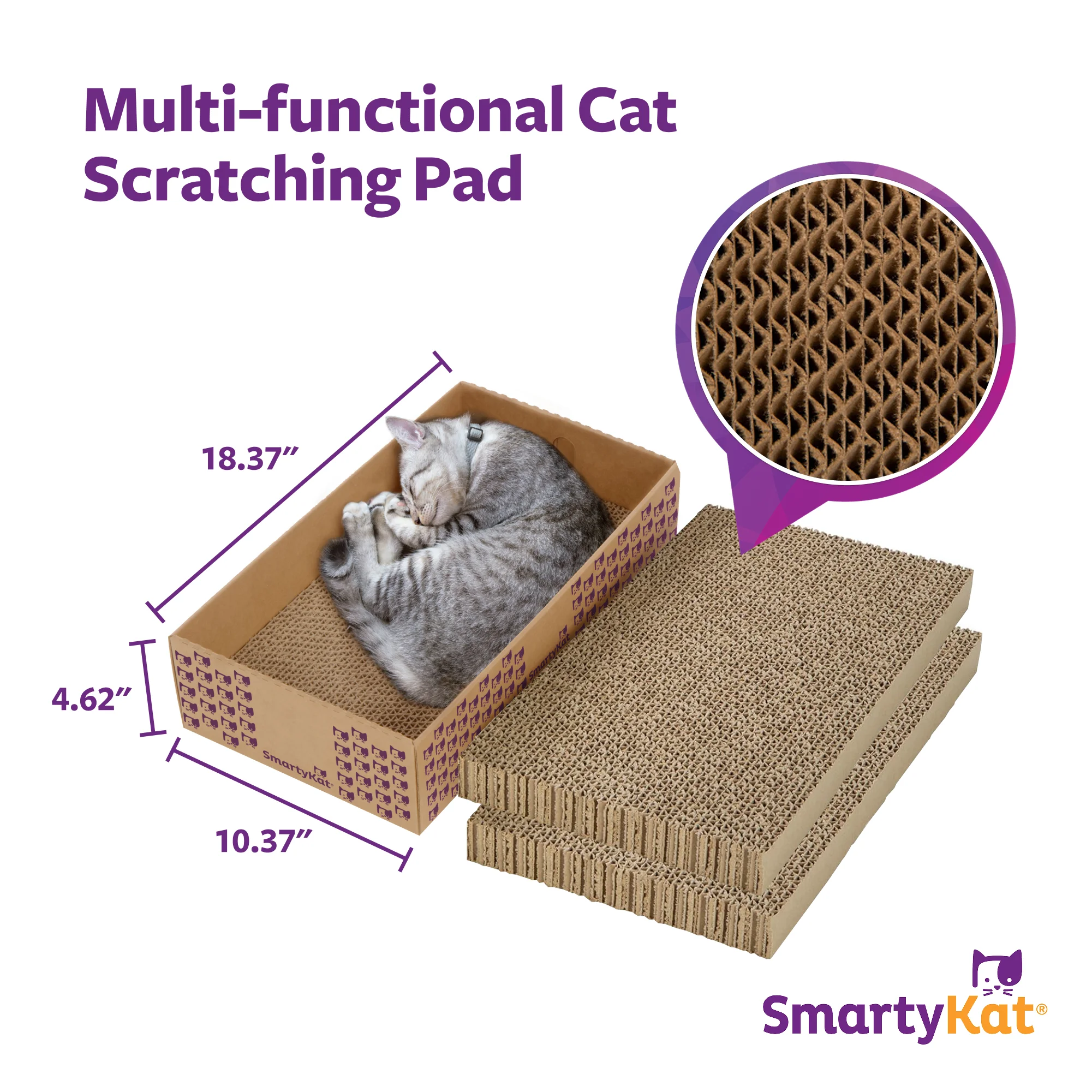 SmartyKat Super Scratcher+ Stacker, Corrugate Cat Scratchers with Catnip, 3 pack