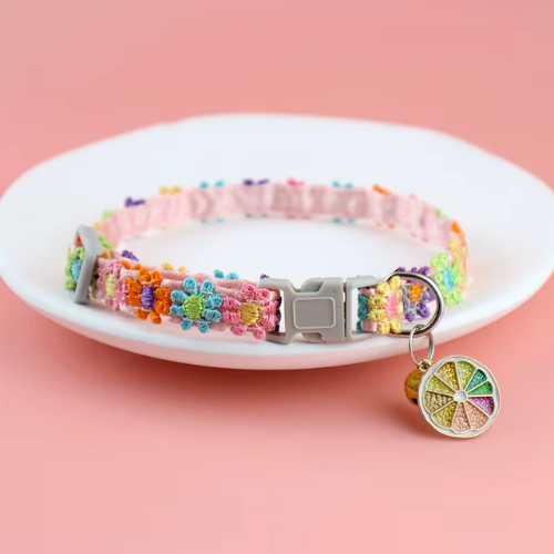 Sierra Stitch Cat Collar With Flower Charm