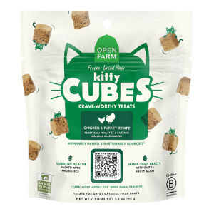 OPEN FARM CAT FREEZE-DRIED RAW KITTY CUBES TREATS, CHICKEN & TURKEY RECIPE 1.5OZ