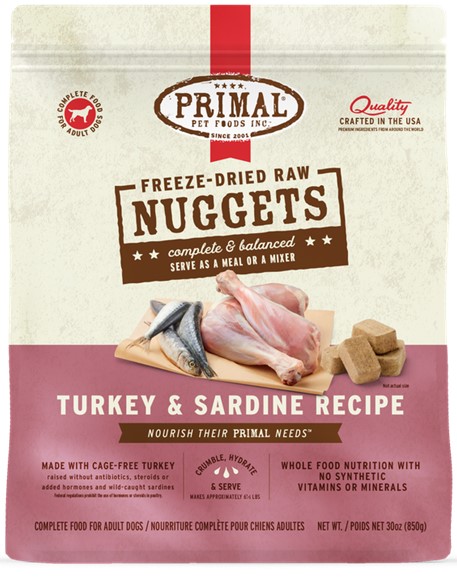 PRIMAL DOG NUGGETS TURKEY SARDINE FD 30OZ